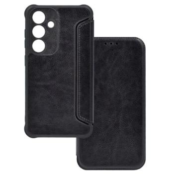 Tok álló, bőr hatású (FLIP, oldalra nyíló, ütésállóság, légpárnás sarok, kameravédő) FEKETE Samsung Galaxy S25 (SM-S931) kép