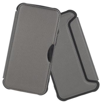 Tok álló, bőr hatású (FLIP, oldalra nyíló, ütésállóság, légpárnás sarok, kameravédő, karbon minta) EZÜST Samsung Galaxy A26 5G (SM-A266) kép