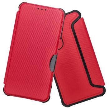 Tok álló, bőr hatású (FLIP, oldalra nyíló, ütésállóság, légpárnás sarok, kameravédő, karbon minta) PIROS Samsung Galaxy A26 5G (SM-A266) kép