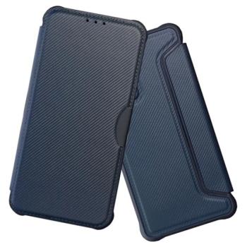 Tok álló, bőr hatású (FLIP, oldalra nyíló, ütésállóság, légpárnás sarok, kameravédő, karbon minta) SÖTÉTKÉK Samsung Galaxy A05s (SM-A057F) kép