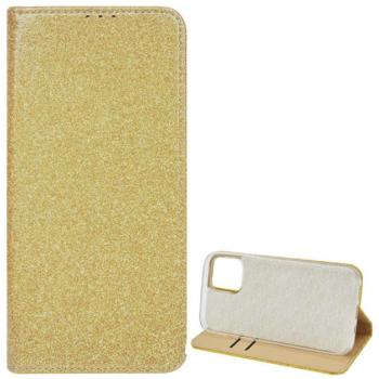 Tok álló, bőr hatású (FLIP, szilikon belső, oldalra nyíló, asztali tartó funkció, bankkártya tartó, csillogó) ARANY Apple iPhone 12 Pro Max kép