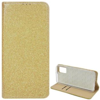 Tok álló, bőr hatású (FLIP, szilikon belső, oldalra nyíló, asztali tartó funkció, bankkártya tartó, csillogó) ARANY Samsung Galaxy A72 4G (SM-A725F), Samsung Galaxy A72 5G (SM-A726F) kép