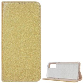 Tok álló, bőr hatású (FLIP, szilikon belső, oldalra nyíló, asztali tartó funkció, bankkártya tartó, csillogó) ARANY Samsung Galaxy S20 (SM-G980F), Samsung Galaxy S20 5G (SM-G981U) kép