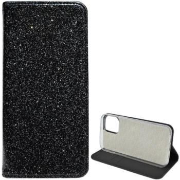 Tok álló, bőr hatású (FLIP, szilikon belső, oldalra nyíló, asztali tartó funkció, bankkártya tartó, csillogó) FEKETE Apple iPhone 12 mini kép