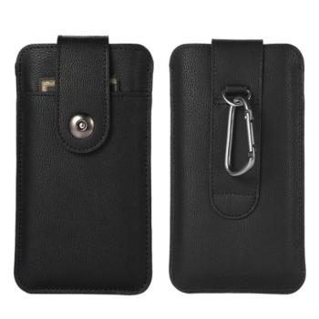 Tok álló, bőr hatású (univerzális, bankkártya tartó, övre fűzhető, karabíner, 6.7&quot; méret, prémium) FEKETE Samsung Galaxy Mega 6.3 (GT-I9200), Samsung Galaxy Mega 6.3 (GT-I9205), Son kép