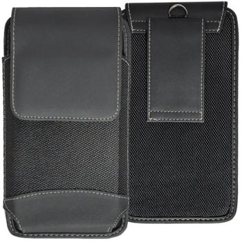 Tok álló, bőr hatású (univerzális, övre fűzhető, tépőzáras, textil, bőr hatású bevonat, 6.5&quot; méret) FEKETE Apple iPhone 7 Plus 5.5, LG V20 (H990), HTC Desire 820, HTC Desire 728, kép