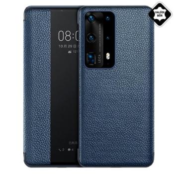 Tok álló, valódi bőr (aktív FLIP, oldalra nyíló, Smart View Cover) SÖTÉTKÉK Huawei P40 kép