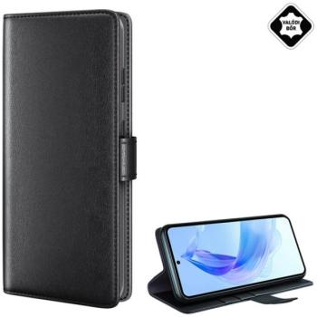 Tok álló, valódi bőr (FLIP, oldalra nyíló, asztali tartó funkció) FEKETE kép