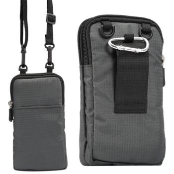 Tok, álló, vászon (univerzális, nyakba akasztható, övre fűzhető, karabiner, cipzár, 2 zseb, 5.7&quot; méret) SZÜRKE CAT S60, Evolveo Strongphone Q5, Apple iPhone 7 Plus 5.5, Blackberry DTEK kép