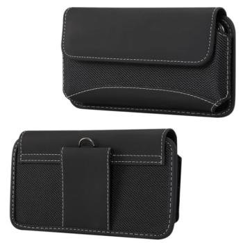 Tok fekvő, bőr hatású (univerzális, övre fűzhető, tépőzáras, textil, bőr hatású bevonat, 5.5&quot; méret) FEKETE Apple iPhone 7 4.7, Blackberry DTEK50 , Vodafone Smart turbo 7 (VFD500), kép