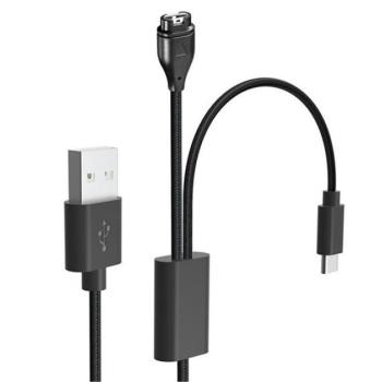 Töltőkábel 2in1 (USB - Garmin/Type-C, 115cm) FEKETE kép
