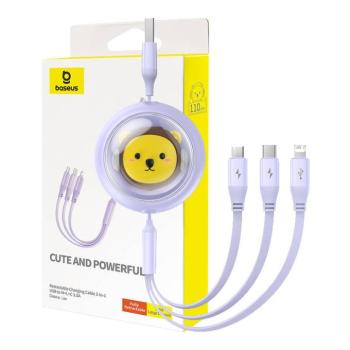 Töltőkábel 3w1 Baseus USB USB-C, USB-M, Lightning 3,5A, 1,1m (lila) kép