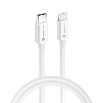 Type-C - iPhone 8pin gyorstöltő adatkábel, fehér, 1M, 3A, PD30W, Forcell C901 kép
