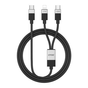 Type-C - iPhone 8pin / Type-C adatkábel, szövettel bevont, 1.2M, 27W / 100W, fekete, BWOO BO-X306 kép