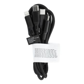 Type-C - Lightning/micro USB/Type-C kábel 2.4A 1.2m - fekete kép