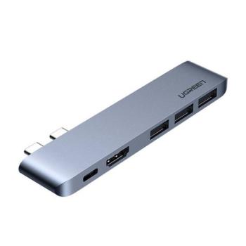 Ugreen 2XUSB-C, 3x USB-A 3.0 Adapter Hub, HDMI, MacBook kompatibilis, ezüst kép