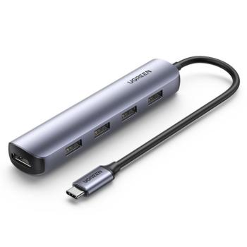 Ugreen adapter USB type-c - HDMI / 4 x USB szürke (cm417) kép