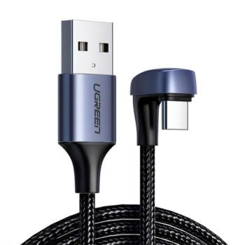 UGREEN adatkábel (USB - Type-C, 3A, gyorstöltő, 100W, 100cm, 180 fokos, cipőfűző) FEKETE kép