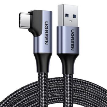 UGREEN adatkábel (USB - Type-C, 3A, gyorstöltő 3.0, 100cm, 90 fokos, cipőfűző) FEKETE kép