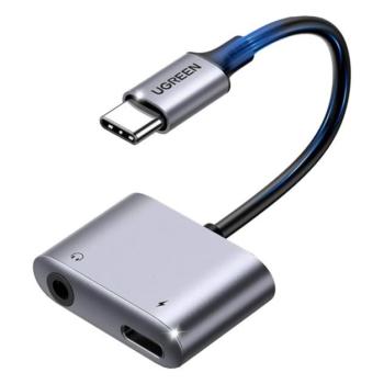 UGREEN audió adapter és töltő (elosztó, Type-C+3.5mm jack aljzat - Type-C) SZÜRKE kép
