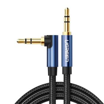 UGREEN AV112 audió adapter kábel (3.5mm jack- 3.5mm jack, 90 fokos, AUX, 100cm) SÖTÉTKÉK kép