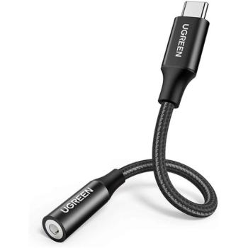 UGREEN AV142 audió adapter kábel (3.5mm jack aljzat - Type-C, 10cm) FEKETE kép
