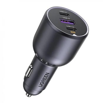 Ugreen CD130 2x USB-C + USB-A autós töltő, 130W, PD, fekete kép