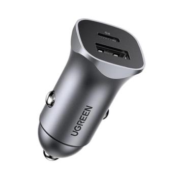 UGREEN CD130 autós töltő USB+Type-C aljzat (24W, gyorstöltő) SÖTÉTSZÜRKE kép