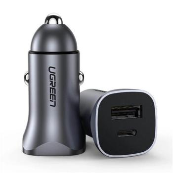 UGREEN CD130 autós töltő USB+Type-C aljzat (30W, gyorstöltő) SÖTÉTSZÜRKE kép