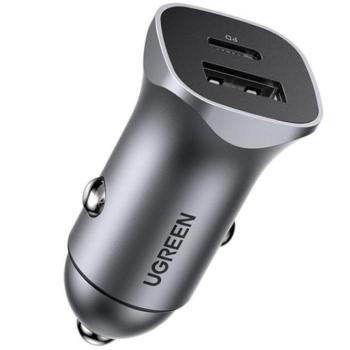 Ugreen CD130 USB-C-USB-A autós töltő, 3A, 30W, szürke kép
