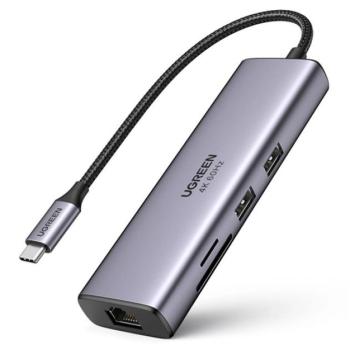 UGREEN CM512 Type-C HUB 7in1 (elosztó, + USB+Type-C+HDMI+RJ45 aljzat, TF/microSD kártyaolvasó) SÖTÉTSZÜRKE kép