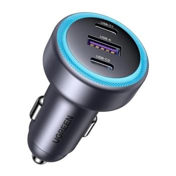 UGREEN EC307 autós töltő USB+2 Type-C aljzat (30W, PD gyorstöltő 3.0) FEKETE kép