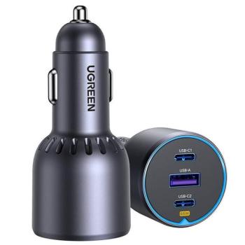 Ugreen EC703 2xUSB-C-USB-A autós töltő, 75W, fekete kép