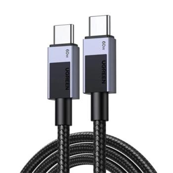 UGREEN L524 adatkábel (Type-C - Type-C, 60W, PD gyorstöltő, 50cm, cipőfűző) SÖTÉTSZÜRKE kép