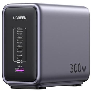 Ugreen Nexode CD333 4xUSB-C-USB-A hálózati töltő, USB-C kábellel, GaN, 300W + 240W, szürke kép
