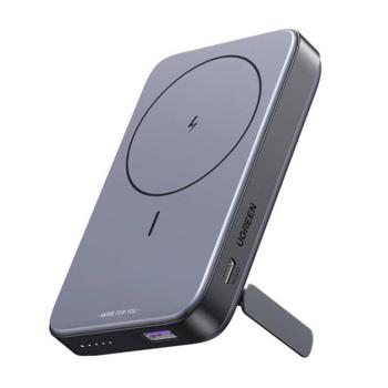 UGREEN PB206 vésztöltő USB+Type-C aljzat (10000mAh, 20W, PD gyorstöltő, wireless, MagSafe, kitámasztó) FEKETE kép