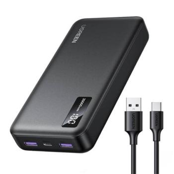 UGREEN PB312 vésztöltő 2 USB+Type-C aljzat (20000mAh, 20W, PD gyorstöltő, LED kijelző) FEKETE kép