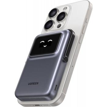 Ugreen PB572 Uno Powerbank / külső akkumulátor okos kijelzővel, USB-C port, PD + QI, 10000mAh, 20W, szürke kép