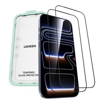 UGREEN SP1147 képernyővédő üveg 2db (2.5D, 0.33mm, 9H + segédkeret) FEKETE Apple iPhone 17 Pro Max kép