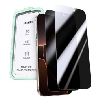 UGREEN SP651 képernyővédő üveg (betekintés ellen, 0.33mm, 9H + segédkeret) FEKETE Apple iPhone 16 Pro kép
