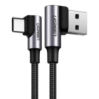UGREEN US176 adatkábel (USB - Type-C, 3A, gyorstöltő 3.0, 50cm, 90 fokos, cipőfűző) SÖTÉTSZÜRKE kép