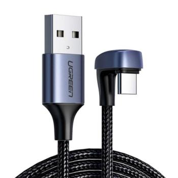 UGREEN US311 adatkábel és töltő (USB - Type-C, 3A, QC 3.0, 100cm, 180 fokos, cipőfűző minta) FEKETE kép