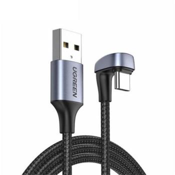 UGREEN US311 adatkábel és töltő (USB - Type-C, 3A, QC 3.0, 200cm, 180 fokos, cipőfűző minta) FEKETE kép