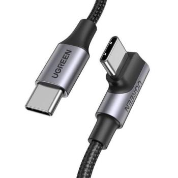 Ugreen US334 USB-C / USB-C gyorstöltő derékszögű töltő- és adatkábel, 100W, 1m, fekete kép