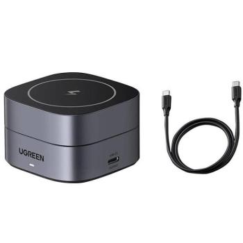 Ugreen W256 2in1 USB-C-USB-C Qi induktív iPhone/AirPods töltő USB-C kábellel, 20W, 1m, fekete kép