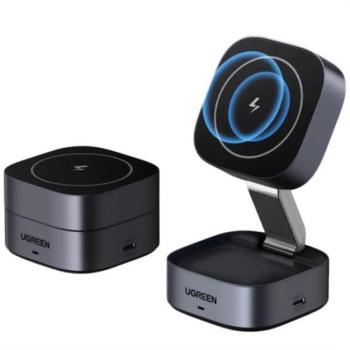 UGREEN W702 asztali töltő 2in1 (15W, gyorstöltő, wireless, MagSafe, Apple Airpods töltő) SÖTÉTSZÜRKE Apple iPhone 11, iPhone 12, iPhone 12 Pro Max kép