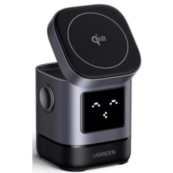 Ugreen W709 Uno 2in1 vezeték nélküli wireless töltő intelligens kijelzővel, 15W, 167A, fekete kép
