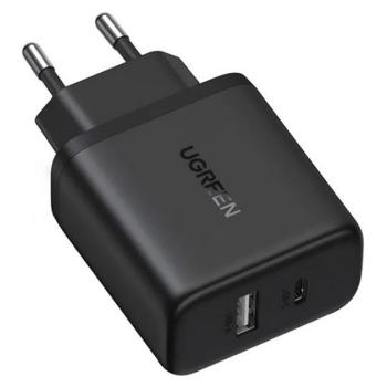 UGREEN X227 hálózati töltő USB+Type-C aljzat (20W, GaN, gyorstöltő) FEKETE kép