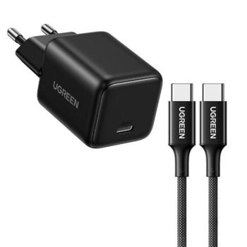UGREEN X513 hálózati töltő Type-C aljzat (30W, GaN, PD gyorstöltő + Type-C kábel) FEKETE kép