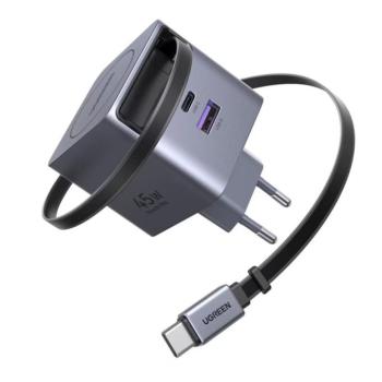 Ugreen X614 USB-C + USB-A hálózati töltő adapter USB-C kábellel, GaN, 45W, 3A, szürke kép